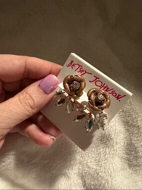 Betsey Johnson Floral Crystal Earrings NWT